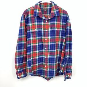 LL Bean Signature Men Size‎ Large Shirt Button Down Top Red Blue Flannel Plaid